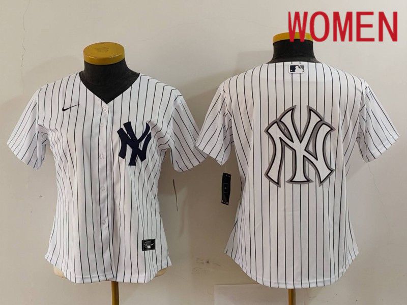 Women New York Yankees Blank White stripe Game 2024 Nike MLB Jersey style 13